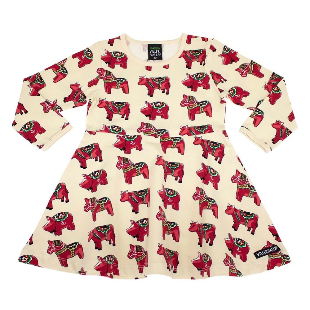 Villervalla Dala Horse Print Long Sleeve Dress Sz 122cm